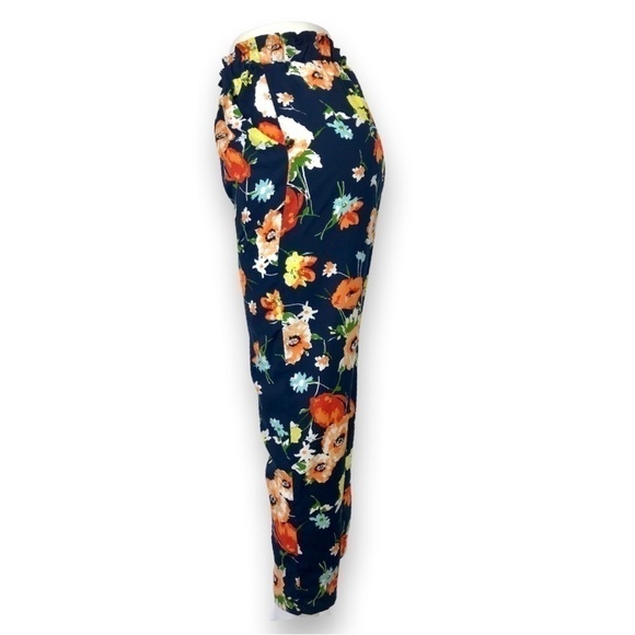 Beautiful Floral pants navy casual lounge lightweight ankle crop hight waist - Picture 4 of 8